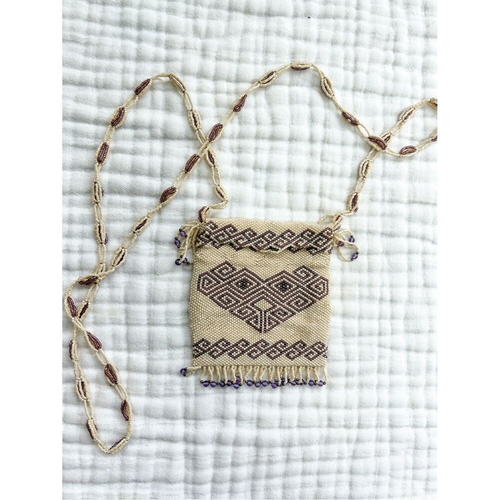 Vintage Beaded Mini Purse Boho Crossbody Seed Bead Bag Festival
